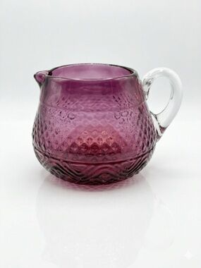 Vintage Cranberry Glass Creamer Mini Pitcher Diamond Quilted Pattern Pontil Mark